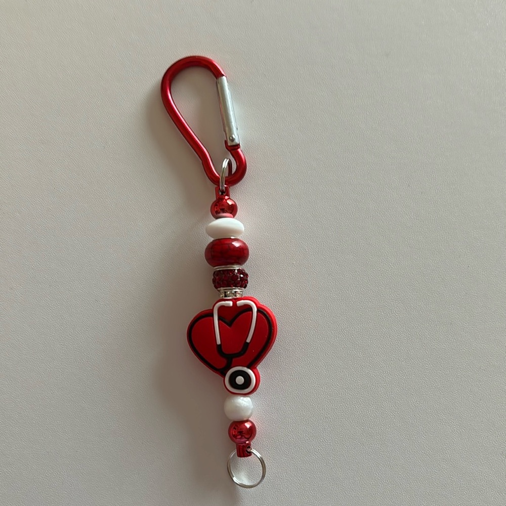 Heart and stethoscope beaded keychain